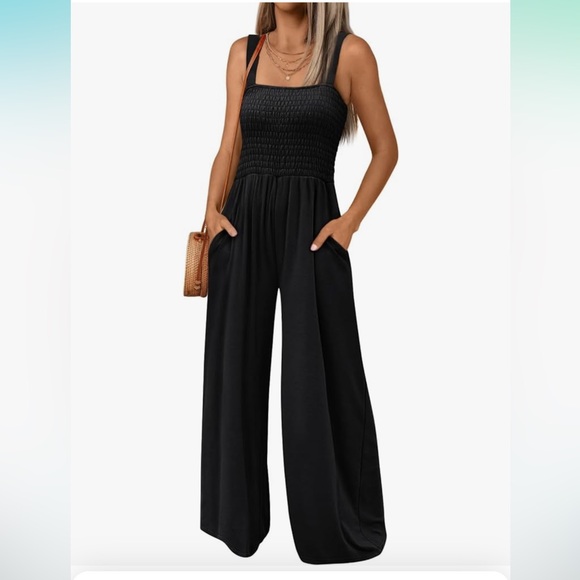 Casual Jumpsuit Summer Rompers Sleeveless Loose High Waist Wide Leg w Pockets - Picture 1 of 7